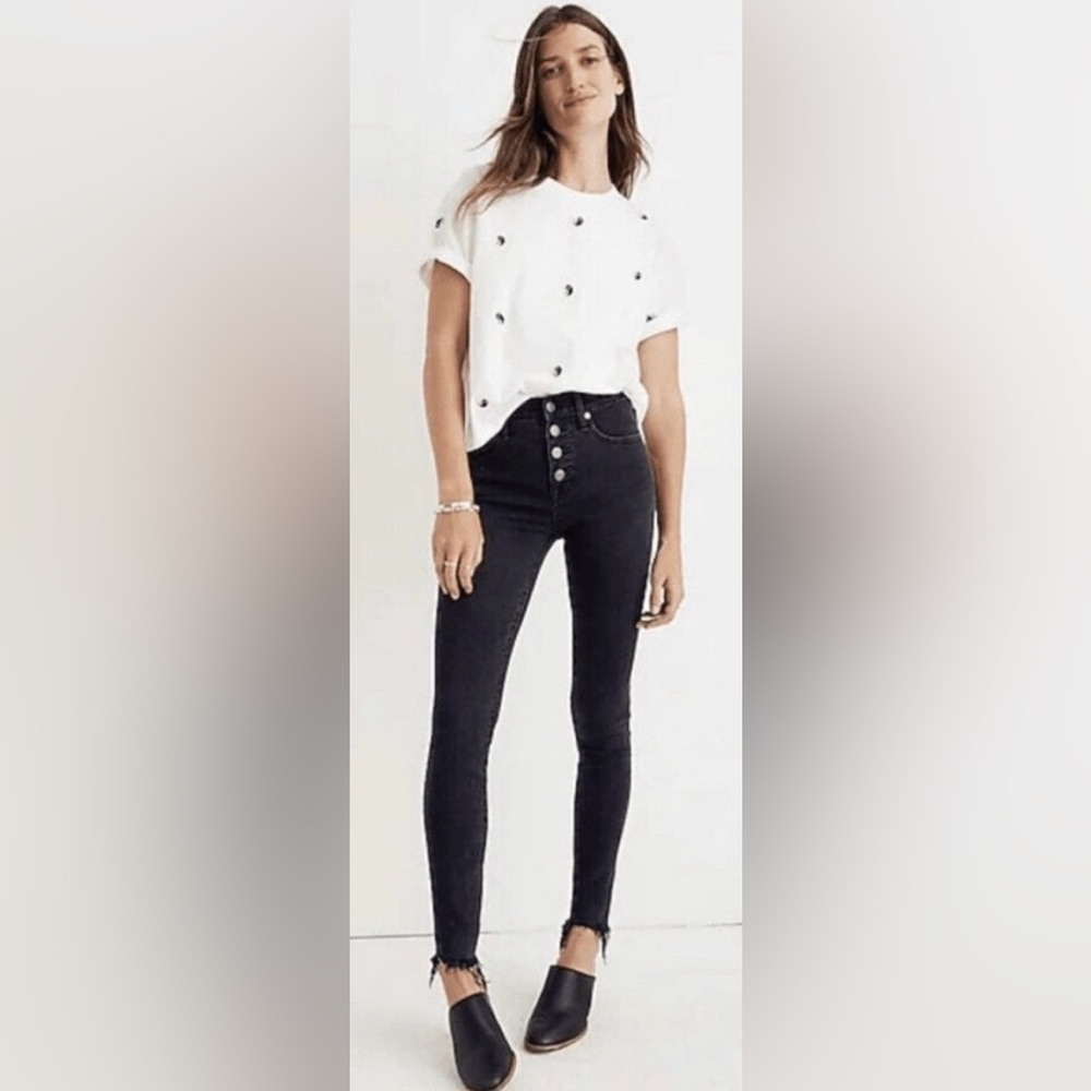 Madewell Black Denim 9" High Rise Skinny Distressed Jeans 25